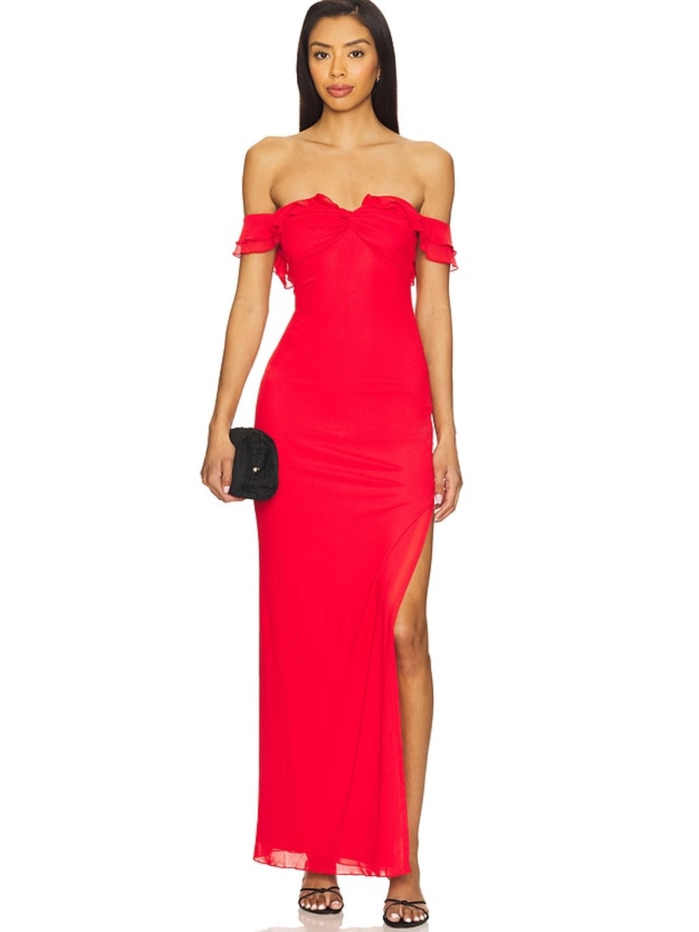 More To Come Blake Maxi Dress Red Off-Shoulder chiffon Revolve NWT S